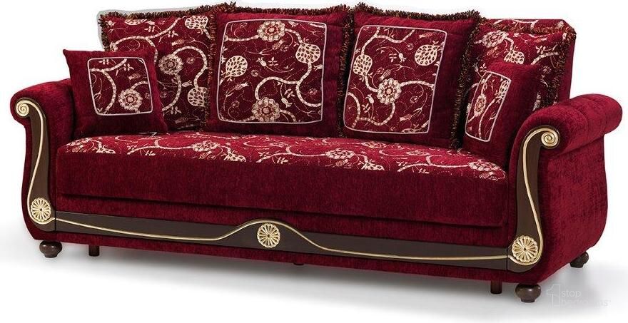 The appearance of Americana Upholstered Convertible Sofabed with Storage In Burgundy designed by Casamode in the modern / contemporary interior design. This burgundy piece of furniture  was selected by 1StopBedrooms from Americana Collection to add a touch of cosiness and style into your home. Sku: AMR-BUR-SB. Product Type: Sofa Bed. Material: Chenille. Image1
