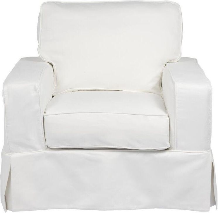 The appearance of Americana White Box Cushion Slipcovered Chair designed by Sunset Trading in the modern / contemporary interior design. This white piece of furniture  was selected by 1StopBedrooms from Americana Collection to add a touch of cosiness and style into your home. Sku: SU-108520-391081. Material: Wood. Product Type: Accent Chair. Image1