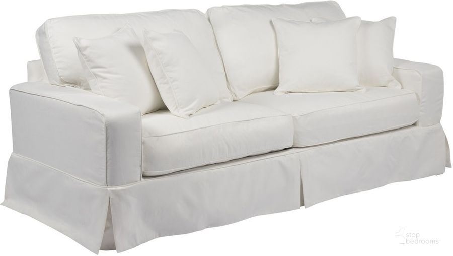 The appearance of Americana Slipcover For Box Cushion Track Arm Sofa In White designed by Sunset Trading in the modern / contemporary interior design. This white piece of furniture  was selected by 1StopBedrooms from Americana Collection to add a touch of cosiness and style into your home. Sku: SU-108500SC-391081. Material: Polyester. Product Type: Cover. Image1