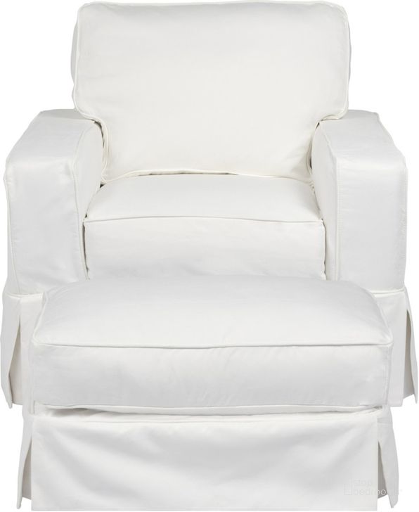The appearance of Americana Slipcover Set For Box Cushion Track Arm Chair and Ottoman In White designed by Sunset Trading in the modern / contemporary interior design. This white piece of furniture  was selected by 1StopBedrooms from Americana Collection to add a touch of cosiness and style into your home. Sku: SU-108520SC-391081;SU-108530SC-391081. Material: Polyester. Product Type: Cover. Image1