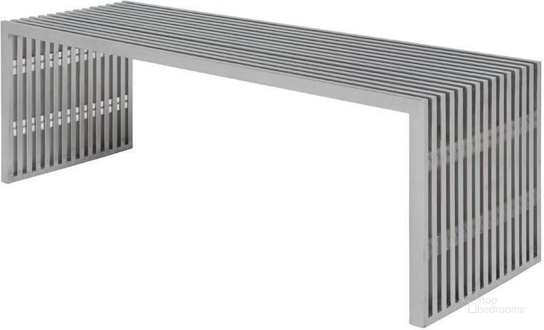 The appearance of Amici Stainless Metal Outdoor Occasional Bench designed by Nuevo in the modern / contemporary interior design. This silver piece of furniture  was selected by 1StopBedrooms from Amici Collection to add a touch of cosiness and style into your home. Sku: HGDJ122. Material: Metal. Product Type: Outdoor Bench. Image1