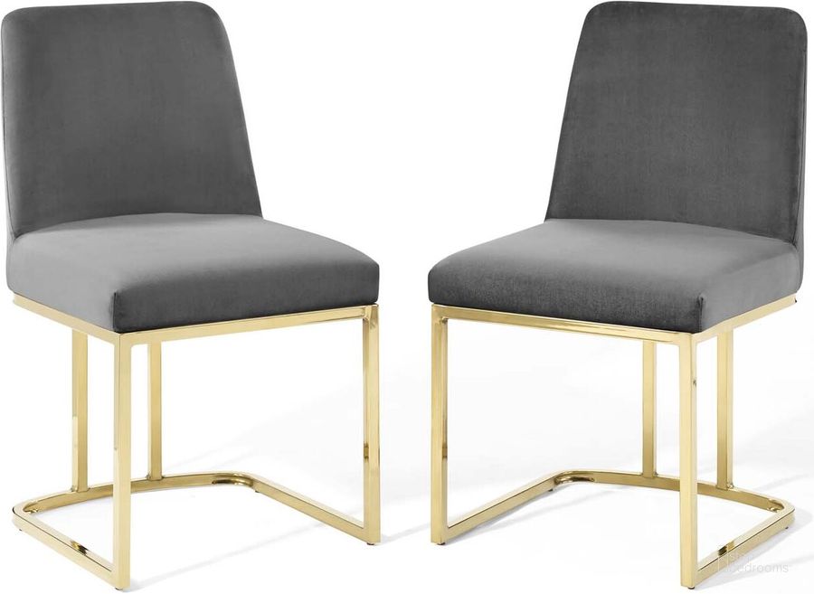 The appearance of Amplify Sled Base Performance Velvet Dining Chairs - Set of 2 In Gold Gray designed by Modway in the modern / contemporary interior design. This gold gray piece of furniture  was selected by 1StopBedrooms from Amplify Collection to add a touch of cosiness and style into your home. Sku: EEI-5569-GLD-GRY. Material: Polyester. Product Type: Dining Chair. Image1