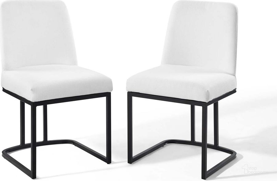 The appearance of Amplify Sled Base Upholstered Fabric Dining Chairs - Set of 2 In Black and White designed by Modway in the modern / contemporary interior design. This black and white piece of furniture  was selected by 1StopBedrooms from Amplify Collection to add a touch of cosiness and style into your home. Sku: EEI-5570-BLK-WHI. Material: Polyester. Product Type: Dining Chair. Image1