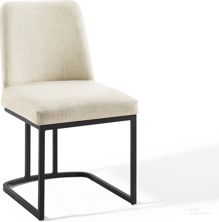 The appearance of Amplify Sled Base Upholstered Fabric Dining Side Chair EEI-3811-BLK-BEI designed by Modway in the modern / contemporary interior design. This white piece of furniture  was selected by 1StopBedrooms from Amplify Collection to add a touch of cosiness and style into your home. Sku: EEI-3811-BLK-BEI. Material: Wood. Product Type: Side Chair. Image1