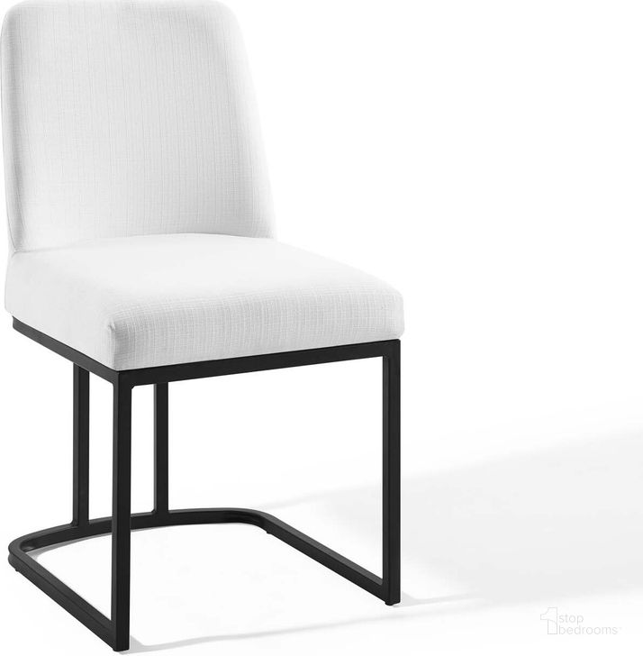 The appearance of Amplify Sled Base Upholstered Fabric Dining Side Chair EEI-3811-BLK-WHI designed by Modway in the modern / contemporary interior design. This black piece of furniture  was selected by 1StopBedrooms from Amplify Collection to add a touch of cosiness and style into your home. Sku: EEI-3811-BLK-WHI. Material: Wood. Product Type: Side Chair. Image1