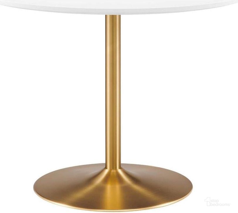 The appearance of Amuse 40 Inch Dining Table In Gold White designed by Modway in the modern / contemporary interior design. This gold white piece of furniture  was selected by 1StopBedrooms from Amuse Collection to add a touch of cosiness and style into your home. Sku: EEI-6249-GLD-WHI. Table Base Style: Pedestal. Table Top Shape: Round. Product Type: Dining Table. Material: Wood Veneer. Size: 40". Image1