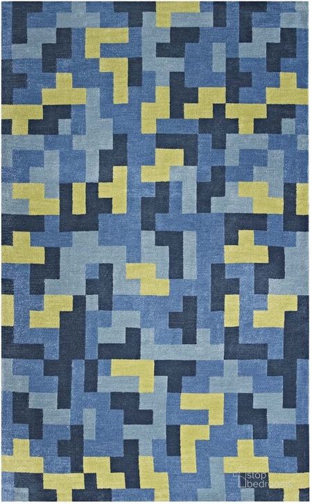 The appearance of Andela Interlocking Block Mosaic 8X10 Area Rug In Blue designed by Modway in the modern / contemporary interior design. This blue piece of furniture  was selected by 1StopBedrooms from Andela Collection to add a touch of cosiness and style into your home. Sku: R-1022A-810. Material: Polyester. Product Type: Area Rugs. Image1