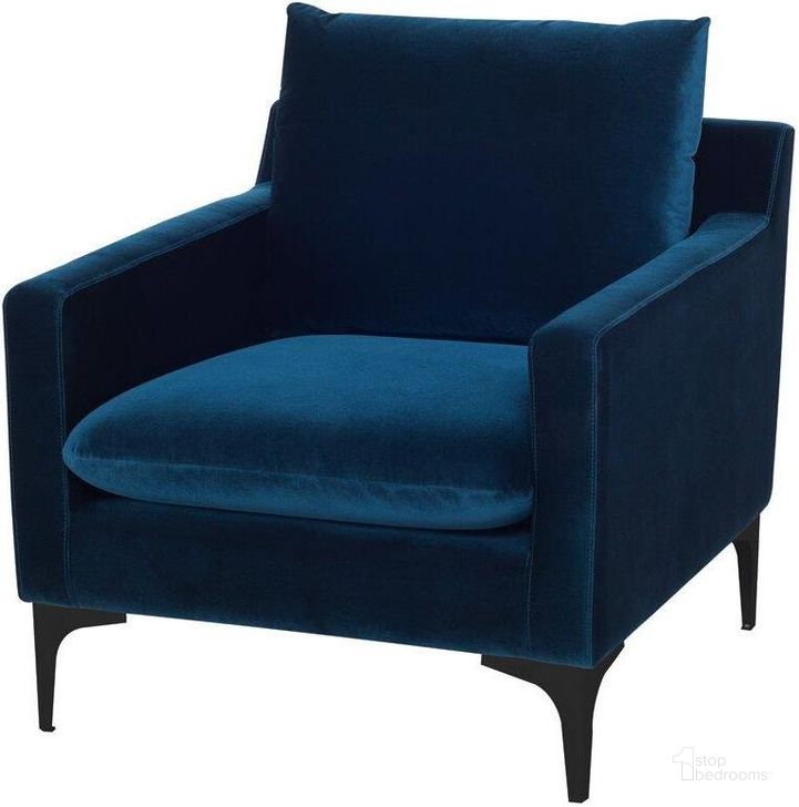 The appearance of Anders Midnight Blue And Black Accent Chair designed by Nuevo in the modern / contemporary interior design. This blue piece of furniture  was selected by 1StopBedrooms from Anders Collection to add a touch of cosiness and style into your home. Sku: HGSC505. Material: Metal. Product Type: Accent Chair. Image1