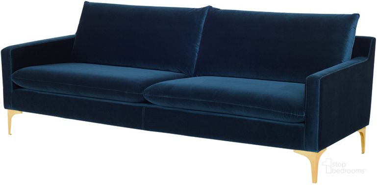 The appearance of Anders Midnight Blue Fabric Triple Seat Sofa HGSC493 designed by Nuevo in the modern / contemporary interior design. This midnight blue piece of furniture  was selected by 1StopBedrooms from Anders Collection to add a touch of cosiness and style into your home. Sku: HGSC493. Material: Fabric. Product Type: Sofa. Image1