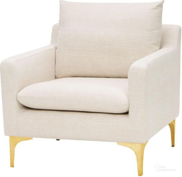The appearance of Anders Sand And Gold Accent Chair designed by Nuevo in the modern / contemporary interior design. This cream piece of furniture  was selected by 1StopBedrooms from Anders Collection to add a touch of cosiness and style into your home. Sku: HGSC498. Material: Metal. Product Type: Accent Chair. Image1