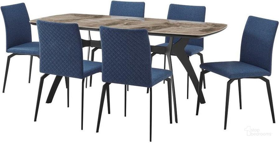 The appearance of Andes And Lyon Blue Fabric 7 Piece Rectangular Dining Set designed by Armen Living in the modern / contemporary interior design. This blue piece of furniture  was selected by 1StopBedrooms from Andes Collection to add a touch of cosiness and style into your home. Sku: LCANDIGRTOP;LCANDIGRBASE;LCLYSIBLUE;LCLYSIBLUE;LCLYSIBLUE. Material: Metal. Product Type: Dining Room Set. Image1