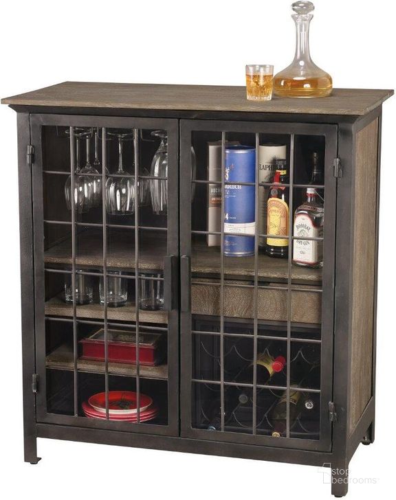 The appearance of Andie Wine and Bar Cabinet In Gray designed by Howard Miller in the industrial interior design. This brown piece of furniture  was selected by 1StopBedrooms from Andie Collection to add a touch of cosiness and style into your home. Sku: 695302. Product Type: Bar and Wine Cabinet. Image1