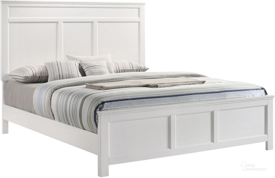 The appearance of Andover White Cal. King Panel Bed designed by New Classic in the transitional interior design. This white piece of furniture  was selected by 1StopBedrooms from Andover Collection to add a touch of cosiness and style into your home. Sku: B677W-115;B677W-235. Bed Type: Panel Bed. Product Type: Panel Bed. Bed Size: California King. Image1