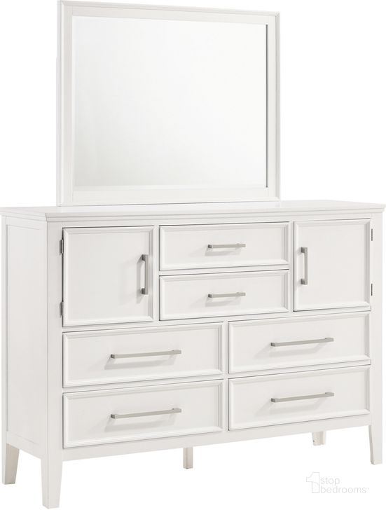 The appearance of Andover White Mirror designed by New Classic in the transitional interior design. This white piece of furniture  was selected by 1StopBedrooms from Andover Collection to add a touch of cosiness and style into your home. Sku: B677W-060. Product Type: Dresser Mirror. Image1