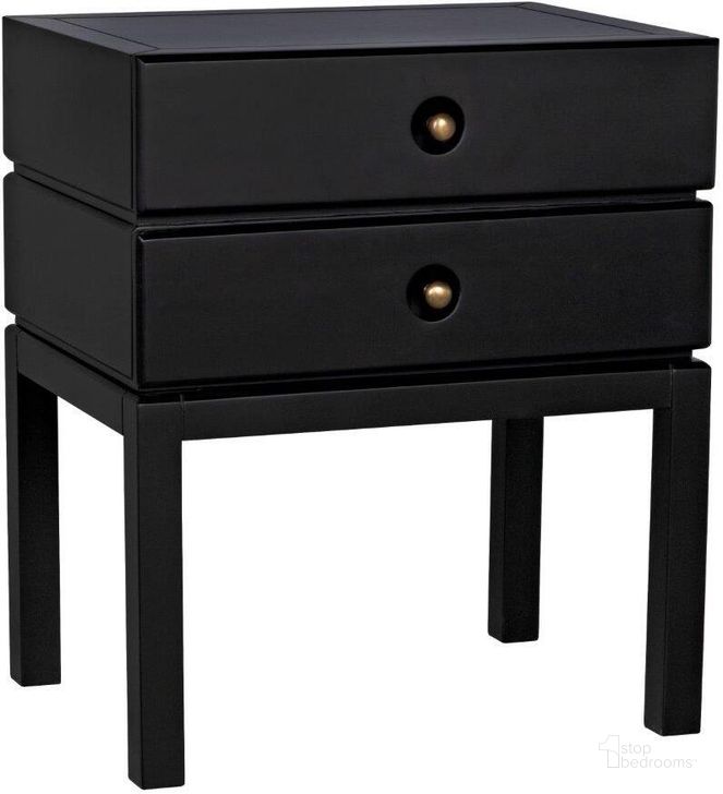 The appearance of Andras Side Table In Black designed by Noir in the transitional interior design. This black piece of furniture  was selected by 1StopBedrooms from  to add a touch of cosiness and style into your home. Sku: GTAB944B. Product Type: Side Table. Material: Wood Veneer. Image1