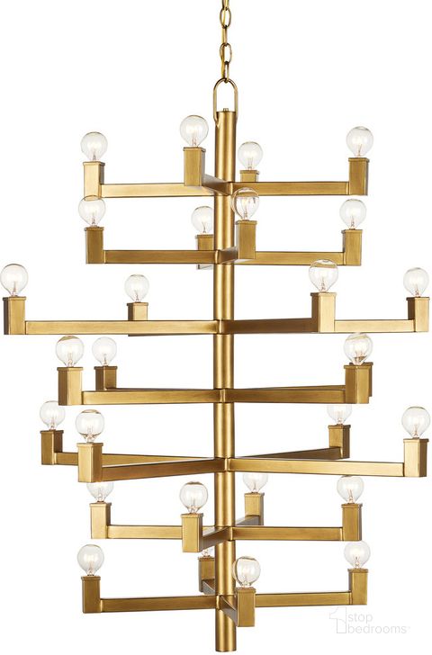 The appearance of andre Medium Brass Chandelier designed by Currey & Company in the modern / contemporary interior design. This brass piece of furniture  was selected by 1StopBedrooms from Andre Collection to add a touch of cosiness and style into your home. Sku: 9000-0920. Product Type: Chandelier. Material: Iron. Image1