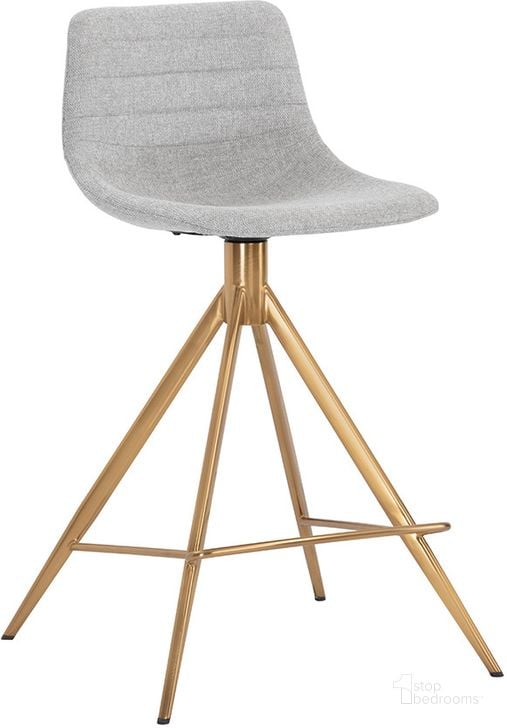 The appearance of Andres Swivel Counter Stool In Belfast Heather Grey designed by Sunpan in the transitional interior design. This light gray piece of furniture  was selected by 1StopBedrooms from Andres Collection to add a touch of cosiness and style into your home. Sku: 109536. Material: Fabric. Product Type: Barstool. Image1