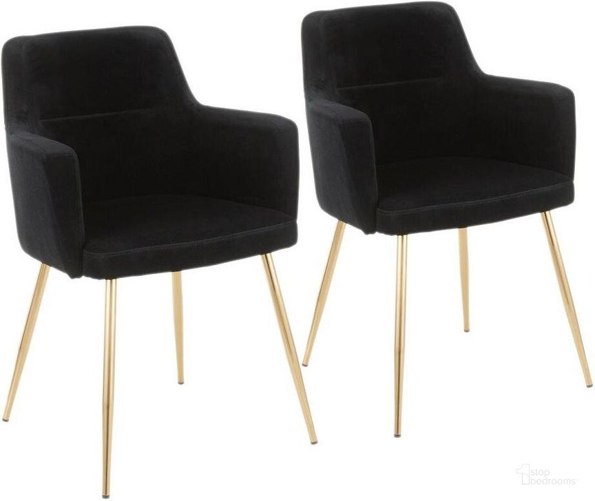 The appearance of Andrew Contemporary Dining/Accent Chair In Gold Metal And Black Velvet - Set Of 2 designed by Lumisource in the modern / contemporary interior design. This gold piece of furniture  was selected by 1StopBedrooms from Andrew Collection to add a touch of cosiness and style into your home. Sku: CH-ANDRW AUVBK2. Product Type: Accent Chair. Material: Velvet. Image1
