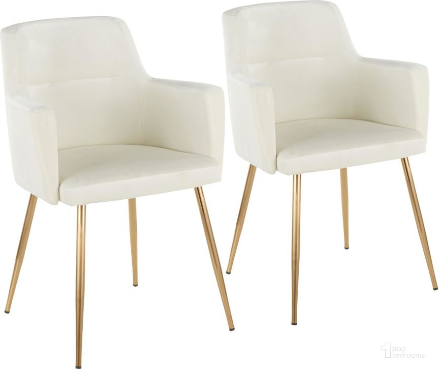 The appearance of Andrew Contemporary Dining/Accent Chair In Gold Metal And Cream Velvet - Set Of 2 designed by Lumisource in the modern / contemporary interior design. This cream piece of furniture  was selected by 1StopBedrooms from Andrew Collection to add a touch of cosiness and style into your home. Sku: CH-ANDRW AUVCR2. Product Type: Accent Chair. Material: Velvet. Image1
