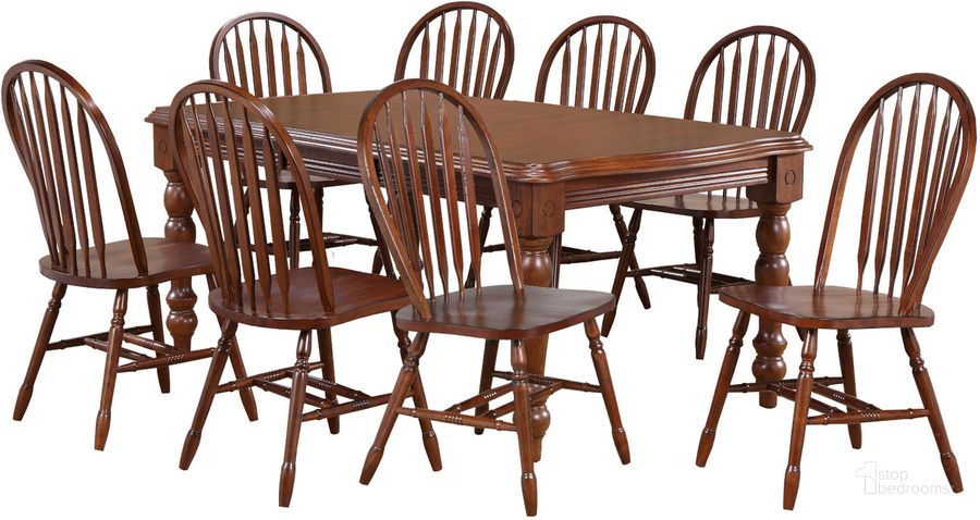 The appearance of Andrews 9 Piece 56-72 Inch Rectangular Extendable Dining Set In Chestnut Brown designed by Sunset Trading in the traditional interior design. This chestnut brown piece of furniture  was selected by 1StopBedrooms from Andrews Collection to add a touch of cosiness and style into your home. Sku: DLU-SLT-4272-CT;DLU-820-CT-2;DLU-820-CT-2;DLU-820-CT-2;DLU-820-CT-2. Product Type: Dining Room Set. Material: Rubberwood. Image1