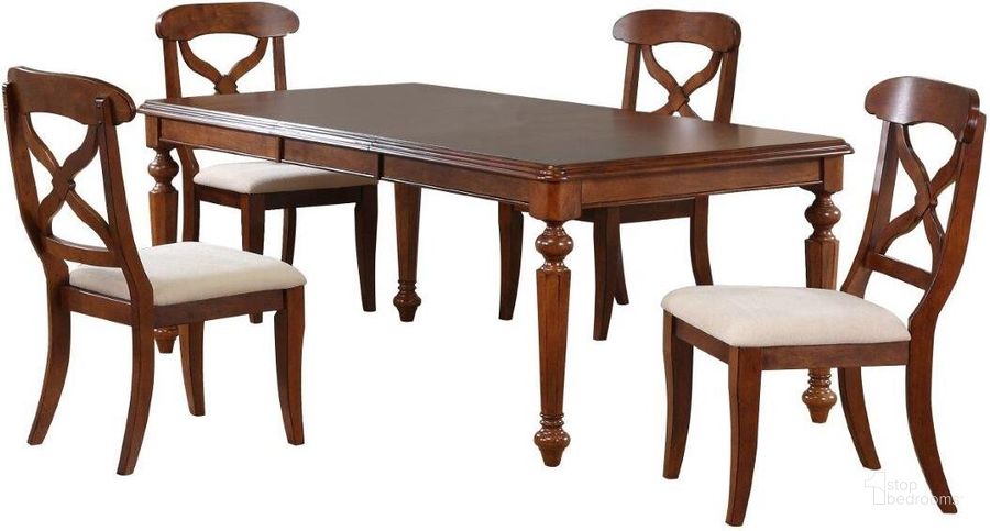 The appearance of Andrews Chestnut Brown 5 Piece Butterfly Leaf Dining Set designed by Sunset Trading in the traditional interior design. This chestnut brown piece of furniture  was selected by 1StopBedrooms from Andrews Collection to add a touch of cosiness and style into your home. Sku: DLU-ADW-TLB-4276-CT;DLU-ADW-C12-CT-2;DLU-ADW-C12-CT-2. Material: Wood. Product Type: Dining Chair. Image1