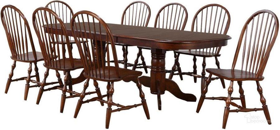The appearance of Andrews Chestnut Brown 9 Piece Double Pedestal Extendable Dining Set designed by Sunset Trading in the traditional interior design. This chestnut brown piece of furniture  was selected by 1StopBedrooms from Andrews Collection to add a touch of cosiness and style into your home. Sku: DLU-ADW-TTB-4296-CT-T;DLU-ADW-TTB-4296-CT-B;DLU-C30-CT-2;DLU-C30-CT-2;DLU-C30-CT-2;DLU-C30-CT-2. Material: Wood. Product Type: Dining Chair. Image1