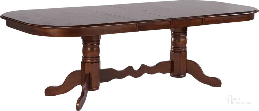 The appearance of Andrews Chestnut Brown Double Pedestal Extendable Dining Table designed by Sunset Trading in the traditional interior design. This chestnut brown piece of furniture  was selected by 1StopBedrooms from Andrews Collection to add a touch of cosiness and style into your home. Sku: DLU-ADW-TTB-4296-CT-T;DLU-ADW-TTB-4296-CT-B. Table Base Style: Double Pedestal. Material: Wood. Product Type: Dining Table. Table Top Shape: Rectangular. Image1