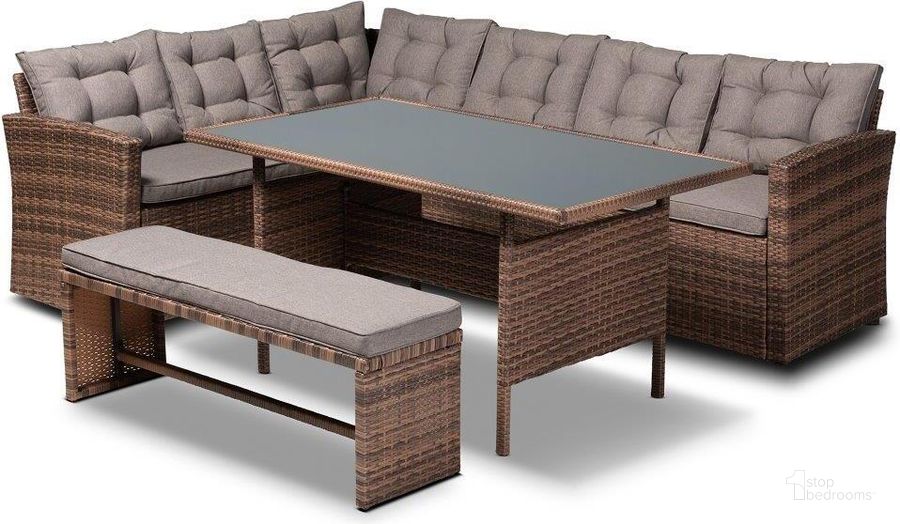 The appearance of Angela Modern and Contemporary Grey Fabric Upholstered and Brown Finished 4-Piece Woven Rattan Outdoor Patio Set designed by Baxton Studio in the modern / contemporary interior design. This gray/brown piece of furniture  was selected by 1StopBedrooms from Angela Collection to add a touch of cosiness and style into your home. Sku: MLM-210339-Light Grey. Material: Fabric. Product Type: Outdoor Conversation Set. Image1