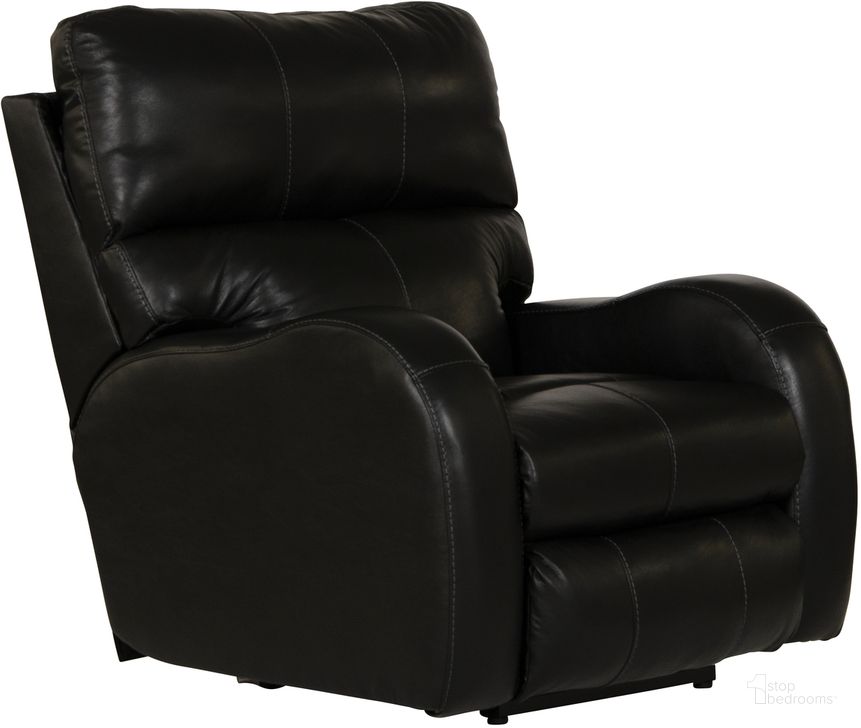 The appearance of Angelo Italian Leather Match Power Recliner with Power Adjustable Headrest In Black designed by Catnapper in the traditional interior design. This black piece of furniture  was selected by 1StopBedrooms from Angelo Collection to add a touch of cosiness and style into your home. Sku: 644607127388307388. Product Type: Recliner. Material: Leather Match. Image1