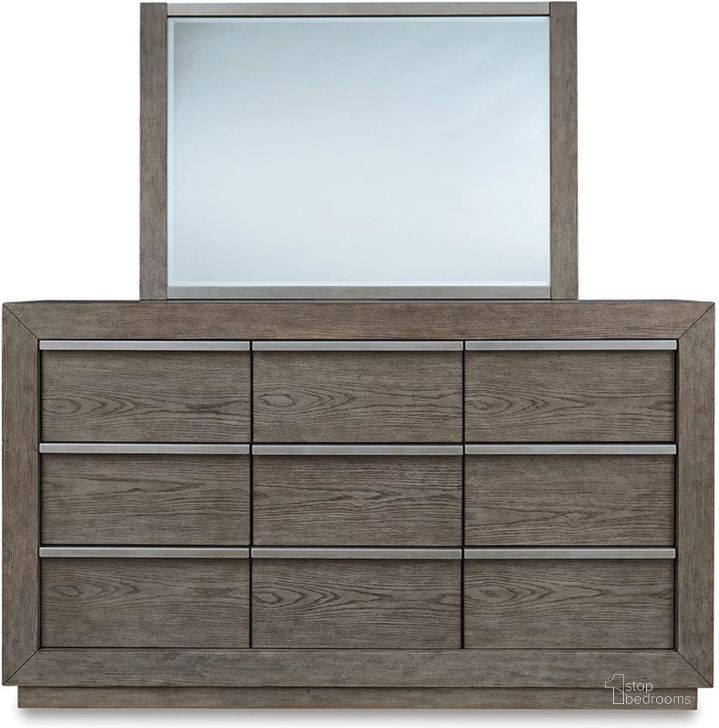 The appearance of Anibecca Dresser and Mirror In Weathered Gray designed by Signature Design by Ashley in the modern / contemporary interior design. This weathered gray piece of furniture  was selected by 1StopBedrooms from Anibecca Collection to add a touch of cosiness and style into your home. Sku: B970-31;B970-36. Material: Wood. Product Type: Dresser and Mirror. Image1