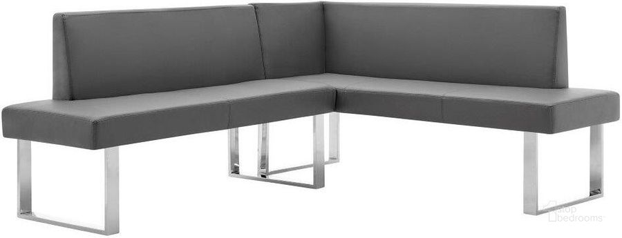 The appearance of Anis Grey Dining Bench 0qb2425608 designed by Sterling Designs in the modern / contemporary interior design. This gray piece of furniture  was selected by 1StopBedrooms from Anis Collection to add a touch of cosiness and style into your home. Sku: LCAMCOGRSF. Product Type: Sofa. Material: Chrome. Image1