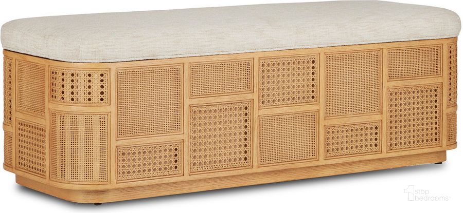 The appearance of Anisa Sea Sand Storage Bench designed by Currey & Company in the modern / contemporary interior design. This sand piece of furniture  was selected by 1StopBedrooms from Anisa Collection to add a touch of cosiness and style into your home. Sku: 7000-0662. Product Type: Storage Bench. Material: Rattan. Image1