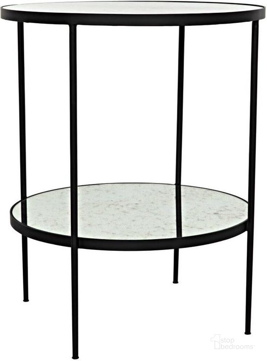 The appearance of Anna Side Table In Black Steel With Antiqued Mirror designed by Noir in the transitional interior design. This matte black piece of furniture  was selected by 1StopBedrooms from Anna Collection to add a touch of cosiness and style into your home. Sku: GTAB622MTB. Material: Steel. Product Type: Side Table. Image1
