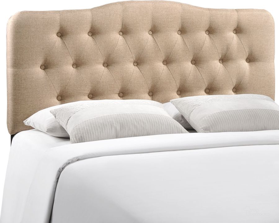 The appearance of Annabel Beige King Upholstered Fabric Headboard designed by Modway in the modern / contemporary interior design. This beige piece of furniture  was selected by 1StopBedrooms from Annabel Collection to add a touch of cosiness and style into your home. Sku: MOD-5158-BEI. Product Type: Headboard. Bed Size: King. Material: MDF. Image1