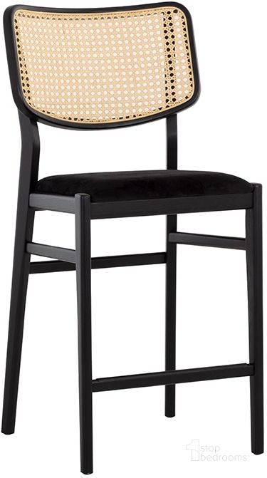 The appearance of Annex Counter Stool In Velvet Black And Natural designed by Sunpan in the modern / contemporary interior design. This natural piece of furniture  was selected by 1StopBedrooms from Annex Collection to add a touch of cosiness and style into your home. Sku: 108282. Material: Fabric. Product Type: Barstool. Image1