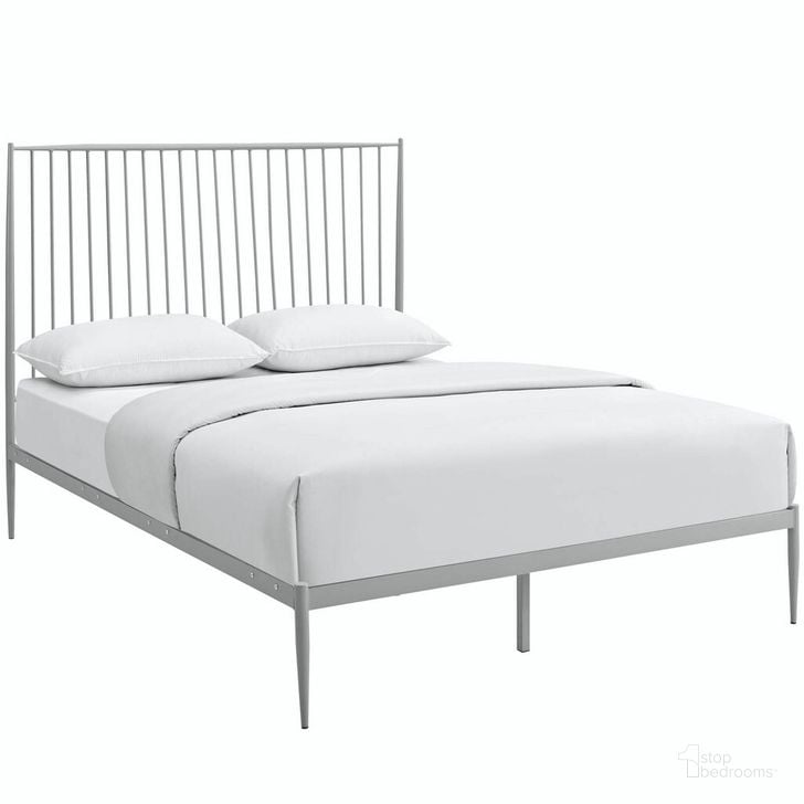 The appearance of Annika Queen Platform Bed In Gray designed by Modway in the modern / contemporary interior design. This gray piece of furniture  was selected by 1StopBedrooms from Annika Collection to add a touch of cosiness and style into your home. Sku: MOD-5478-GRY. Bed Type: Platform Bed. Material: Steel. Product Type: Platform Bed. Bed Size: Queen. Image1