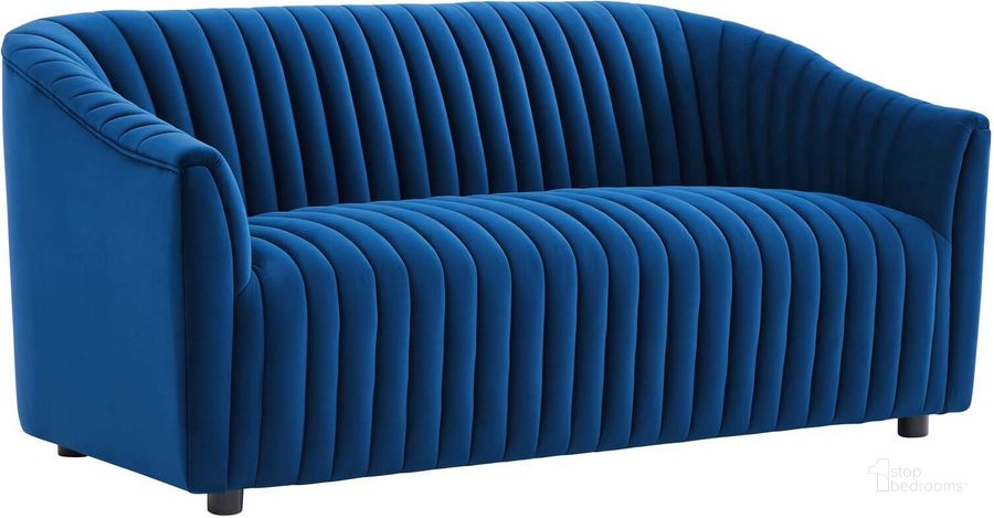 The appearance of Announce Performance Velvet Channel Tufted Loveseat In Navy designed by Modway in the modern / contemporary interior design. This navy piece of furniture  was selected by 1StopBedrooms from Announce Collection to add a touch of cosiness and style into your home. Sku: EEI-5054-NAV. Material: Wood. Product Type: Loveseat. Image1