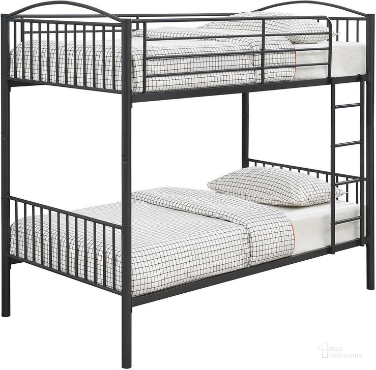The appearance of Anson Gunmetal Twin Over Twin Bunk Bed designed by Coaster in the modern / contemporary interior design. This black piece of furniture  was selected by 1StopBedrooms from Anson Collection to add a touch of cosiness and style into your home. Sku: 400739T. Bed Type: Bunk Bed. Material: Metal. Product Type: Bunk Bed. Bed Size: Twin Over Twin. Image1