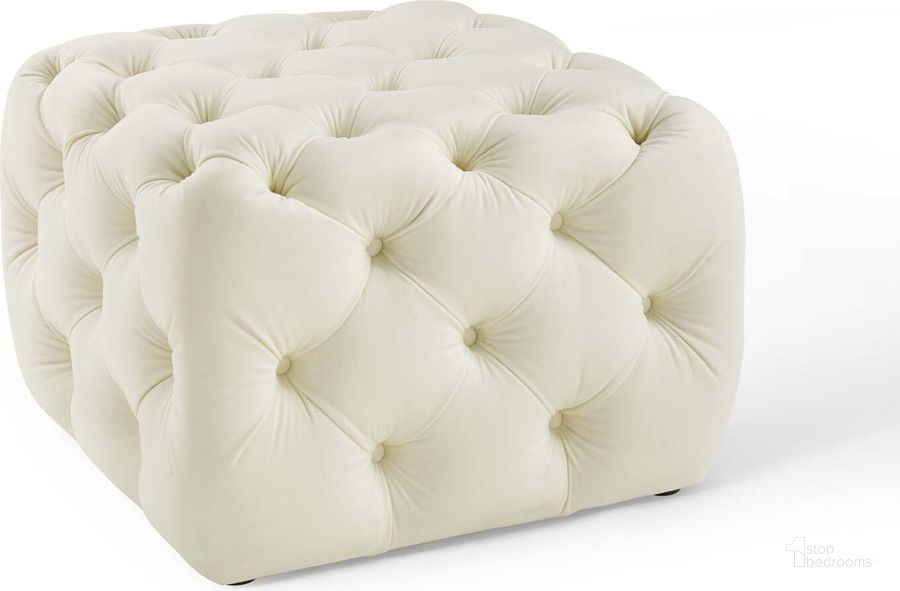 The appearance of Anthem Ivory Tufted Button Square Performance Velvet Ottoman designed by Modway in the modern / contemporary interior design. This ivory piece of furniture  was selected by 1StopBedrooms from Anthem Collection to add a touch of cosiness and style into your home. Sku: EEI-3776-IVO. Product Type: Ottoman. Material: MDF. Image1