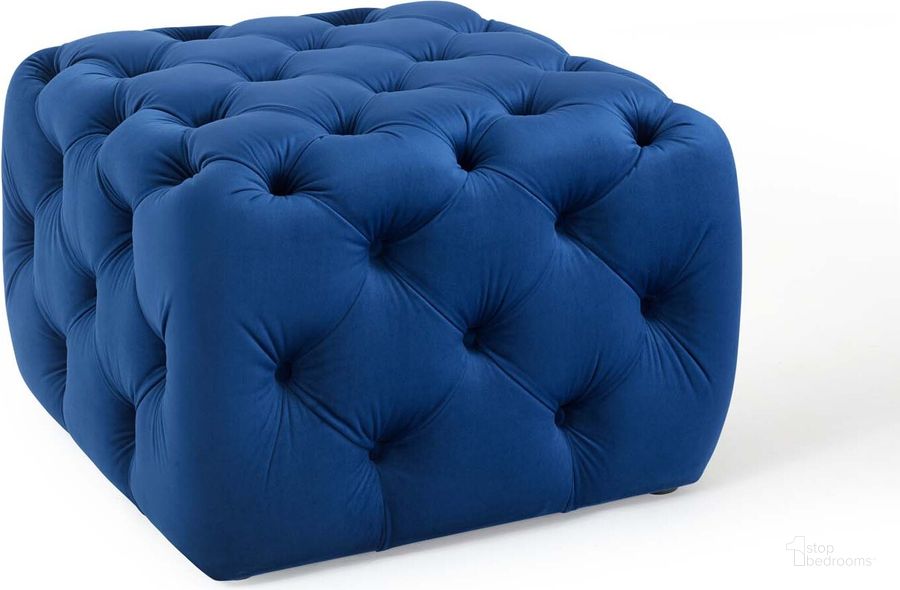 The appearance of Anthem Navy Tufted Button Square Performance Velvet Ottoman designed by Modway in the modern / contemporary interior design. This navy piece of furniture  was selected by 1StopBedrooms from Anthem Collection to add a touch of cosiness and style into your home. Sku: EEI-3776-NAV. Product Type: Ottoman. Material: MDF. Image1