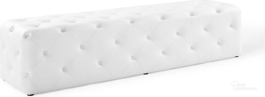 The appearance of Anthem White 72 Inch Tufted Button Entryway Faux Leather Bench EEI-3771-WHI designed by Modway in the modern / contemporary interior design. This white piece of furniture  was selected by 1StopBedrooms from Anthem Collection to add a touch of cosiness and style into your home. Sku: EEI-3771-WHI. Product Type: Bench. Material: MDF. Image1