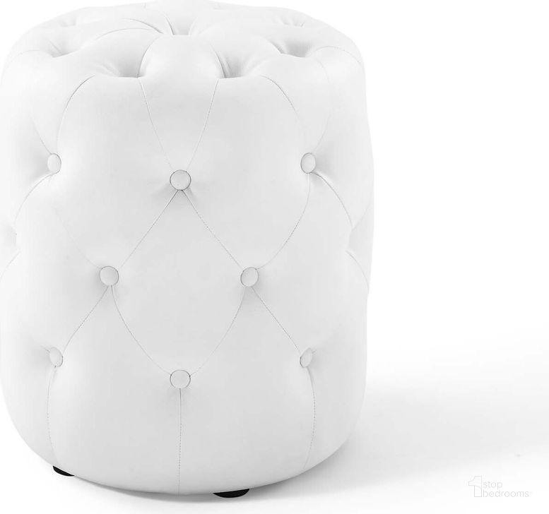 The appearance of Anthem White Tufted Button Round Faux Leather Ottoman designed by Modway in the modern / contemporary interior design. This white piece of furniture  was selected by 1StopBedrooms from Anthem Collection to add a touch of cosiness and style into your home. Sku: EEI-3777-WHI. Product Type: Ottoman. Material: MDF. Image1