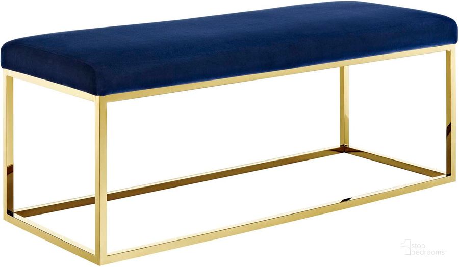 The appearance of Anticipate Gold Navy Fabric Bench designed by Modway in the modern / contemporary interior design. This gold navy piece of furniture  was selected by 1StopBedrooms from Anticipate Collection to add a touch of cosiness and style into your home. Sku: EEI-2851-GLD-NAV. Material: Wood. Product Type: Bench. Image1