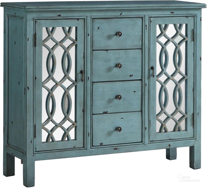 The appearance of Antique Blue Accent Table designed by Coaster in the rustic / southwestern interior design. This blue piece of furniture  was selected by 1StopBedrooms from  to add a touch of cosiness and style into your home. Sku: 950736. Material: Wood. Product Type: Accent Table. Table Top Shape: Rectangular. Image1