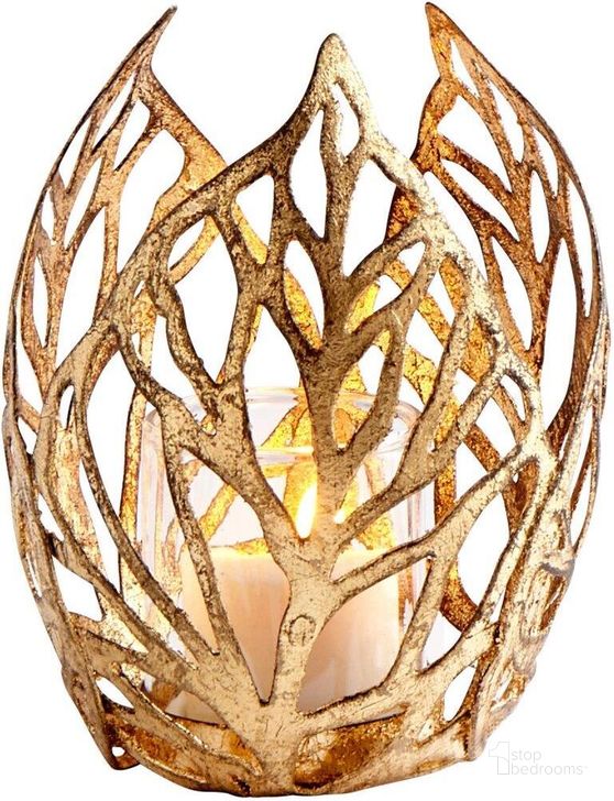 The appearance of Antique Gold Small Sunrise Flame Candleholder designed by Cyan Design in the modern / contemporary interior design. This gold piece of furniture  was selected by 1StopBedrooms from  to add a touch of cosiness and style into your home. Sku: 09050. Product Type: Candle Holder. Material: Iron.
