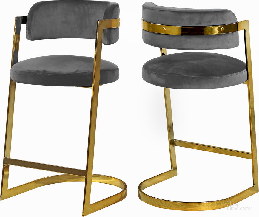 The appearance of Antoine Tilly Grey Velvet Barstool Set of 2 designed by Furnique in the modern / contemporary interior design. This grey velvet piece of furniture  was selected by 1StopBedrooms from Antoine Tilly Collection to add a touch of cosiness and style into your home. Sku: 796Grey-C. Product Type: Barstool. Material: Velvet. Image1