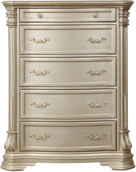 The appearance of Antoinetta Chest (Champagne) designed by Homelegance in the traditional interior design. This champagne piece of furniture  was selected by 1StopBedrooms from Antoinetta Collection to add a touch of cosiness and style into your home. Sku: 1919NC-9. Material: Wood. Product Type: Chest. Image1