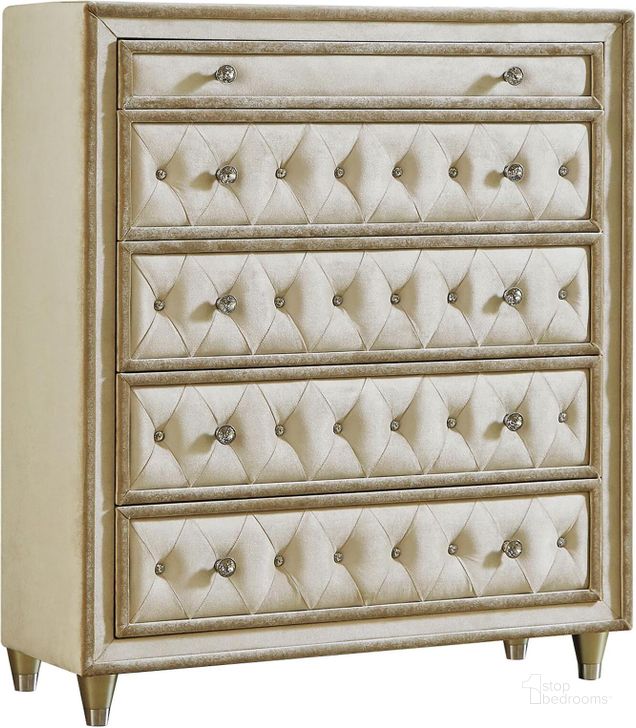 The appearance of Antonella Ivory And Camel Chest designed by Coaster in the modern / contemporary interior design. This white piece of furniture  was selected by 1StopBedrooms from Antonella Collection to add a touch of cosiness and style into your home. Sku: 223525. Material: Wood. Product Type: Chest. Image1