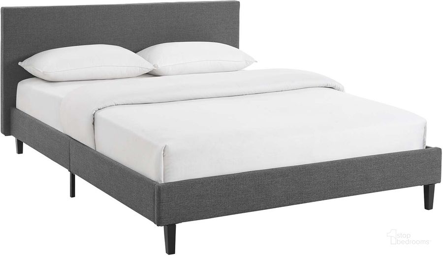 The appearance of Anya Gray Queen Bed designed by Modway in the modern / contemporary interior design. This gray piece of furniture  was selected by 1StopBedrooms from Anya Collection to add a touch of cosiness and style into your home. Sku: MOD-5420-GRY. Bed Type: Platform Bed. Material: Wood. Product Type: Platform Bed. Bed Size: Queen. Image1