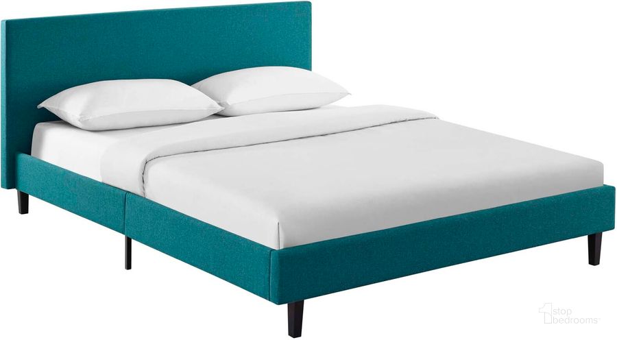 The appearance of Anya Teal Full Fabric Bed designed by Modway in the modern / contemporary interior design. This teal piece of furniture  was selected by 1StopBedrooms from Anya Collection to add a touch of cosiness and style into your home. Sku: MOD-5418-TEA. Bed Type: Platform Bed. Material: Wood. Product Type: Platform Bed. Bed Size: Full. Image1